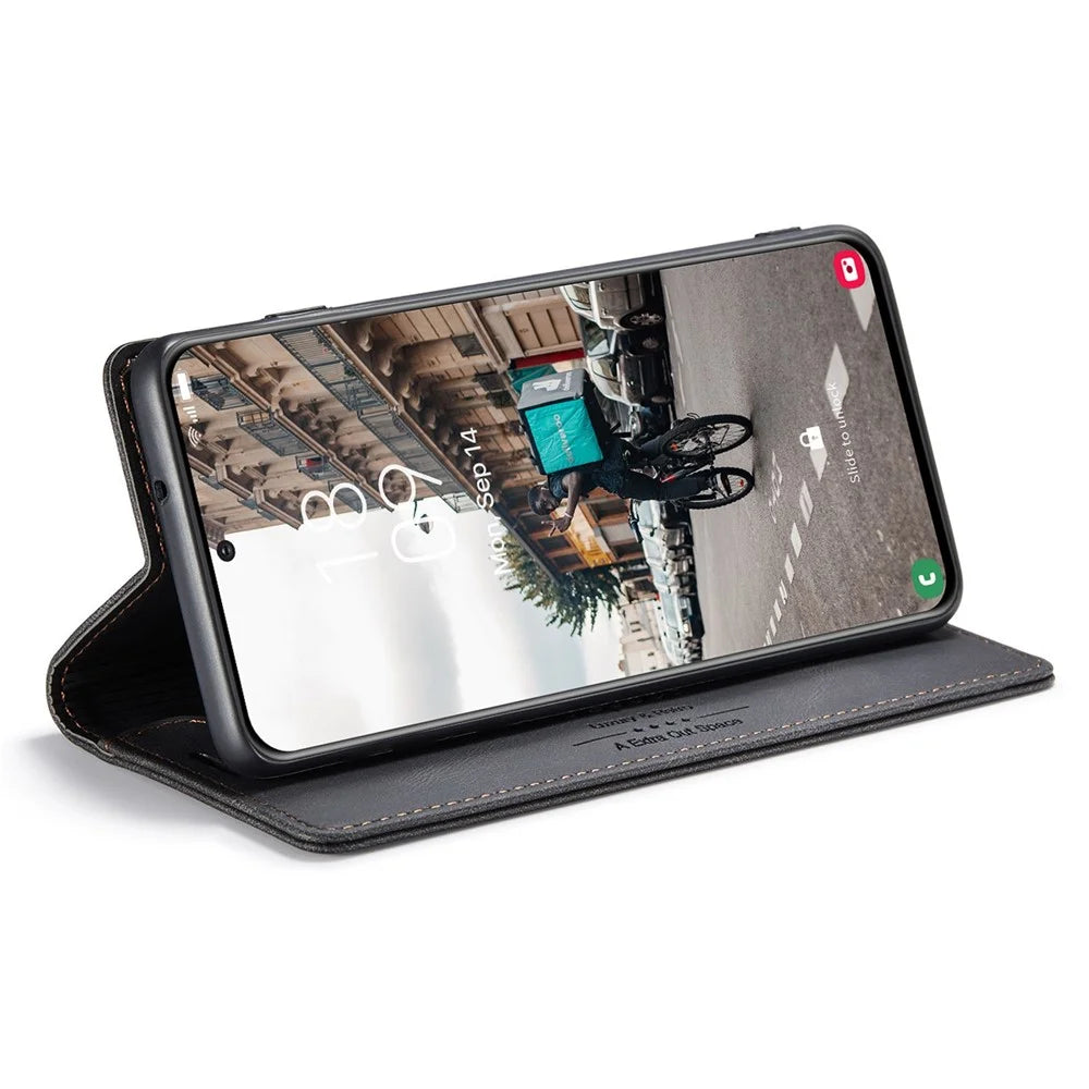 AUTSPACE A01 Series for Samsung Galaxy S21 FE 5G PU Leather Case RFID Blocking Wallet Flip Stand Cover - Black - 3