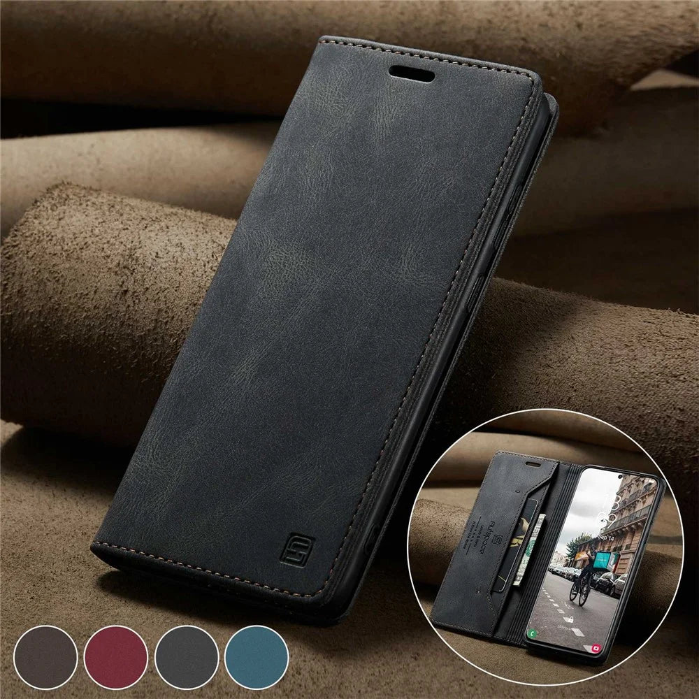 AUTSPACE A01 Series for Samsung Galaxy S21 FE 5G PU Leather Case RFID Blocking Wallet Flip Stand Cover - Black - 4