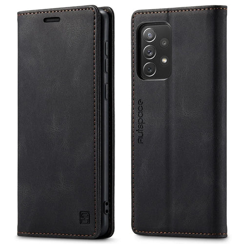 AUTSPACE A01 Series for Samsung Galaxy A73 5G PU Leather Case RFID Blocking Wallet Flip Stand Cover - Black - 1