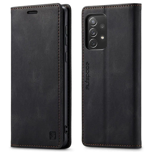 AUTSPACE A01 Series for Samsung Galaxy A73 5G PU Leather Case RFID Blocking Wallet Flip Stand Cover - Black - 1