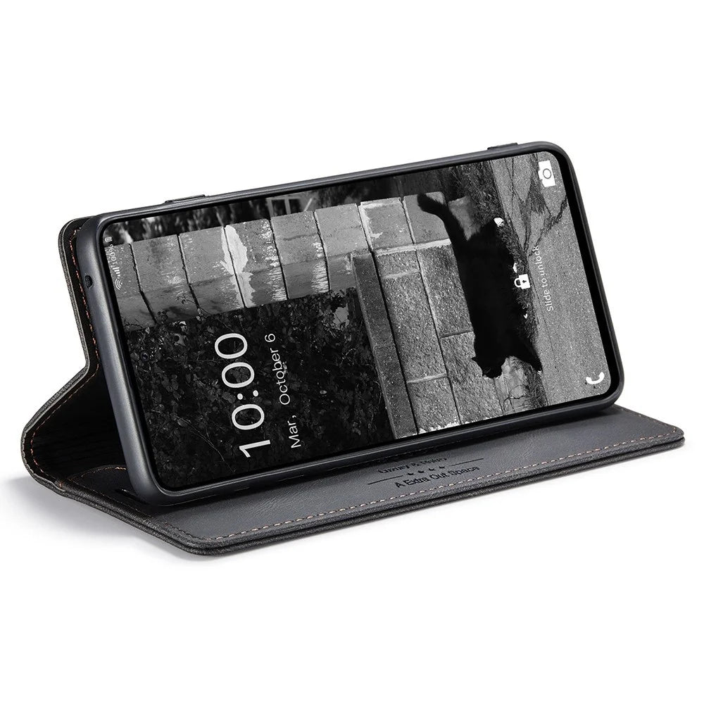 AUTSPACE A01 Series for Samsung Galaxy A73 5G PU Leather Case RFID Blocking Wallet Flip Stand Cover - Black - 3