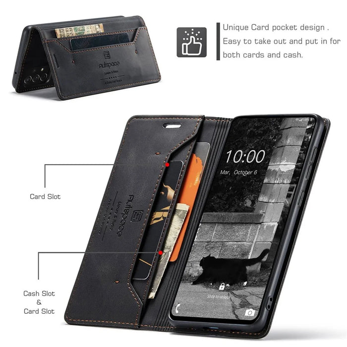 AUTSPACE A01 Series for Samsung Galaxy A73 5G PU Leather Case RFID Blocking Wallet Flip Stand Cover - Black - 4