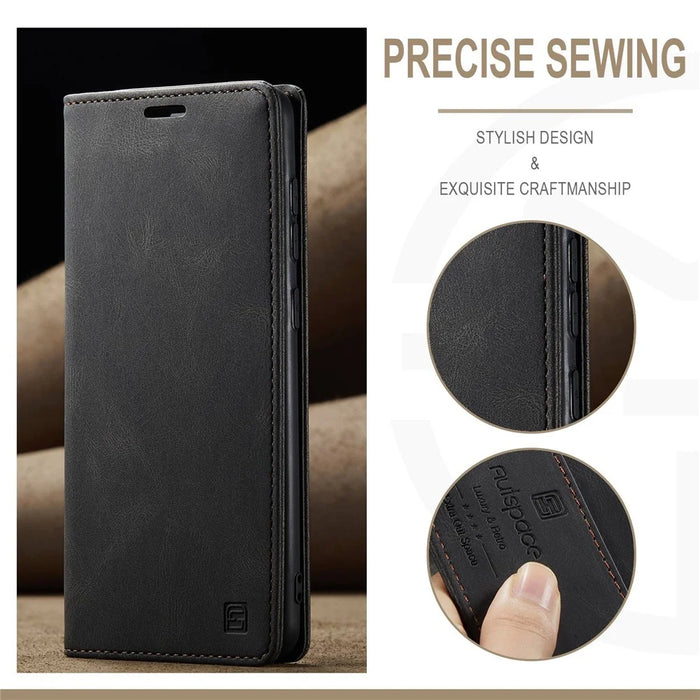 AUTSPACE A01 Series for Samsung Galaxy A73 5G PU Leather Case RFID Blocking Wallet Flip Stand Cover - Black - 7