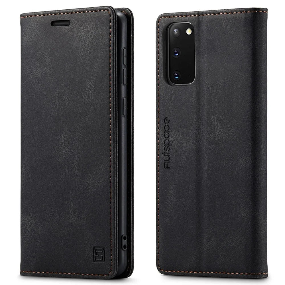 AUTSPACE A01 Series for Samsung Galaxy S20 4G/5G PU Leather Case RFID Blocking Wallet Flip Stand Cover - Black - 1