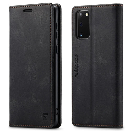 AUTSPACE A01 Series for Samsung Galaxy S20 4G/5G PU Leather Case RFID Blocking Wallet Flip Stand Cover - Black - 1