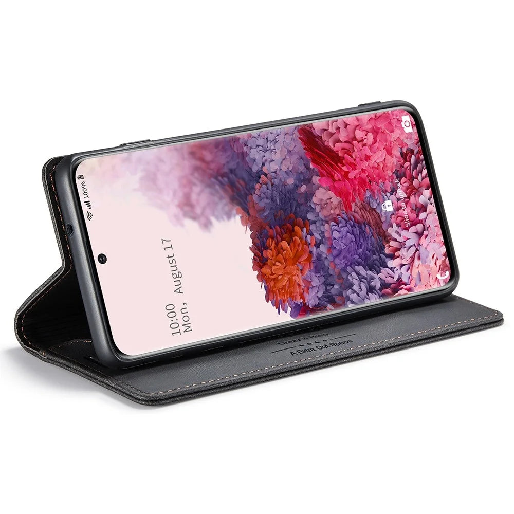 AUTSPACE A01 Series for Samsung Galaxy S20 4G/5G PU Leather Case RFID Blocking Wallet Flip Stand Cover - Black - 3