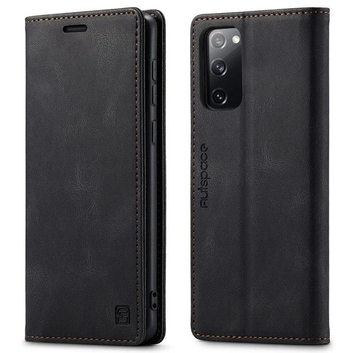AUTSPACE A01 Series for Samsung Galaxy S20 FE 4G/5G/S20 Lite/S20 Fan Edition 4G/5G/S20 FE 2022 PU Leather Case RFID Blocking Cover - Black - 1