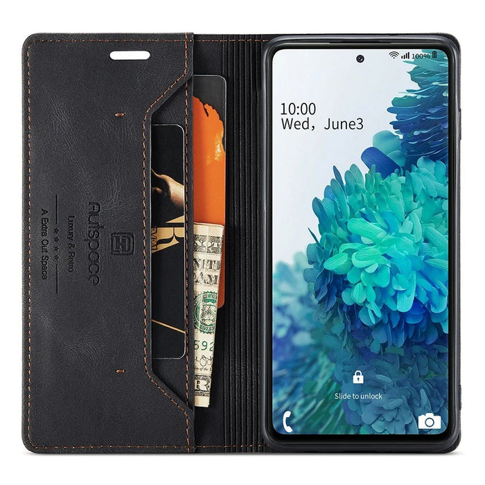 AUTSPACE A01 Series for Samsung Galaxy S20 FE 4G/5G/S20 Lite/S20 Fan Edition 4G/5G/S20 FE 2022 PU Leather Case RFID Blocking Cover - Black - 2