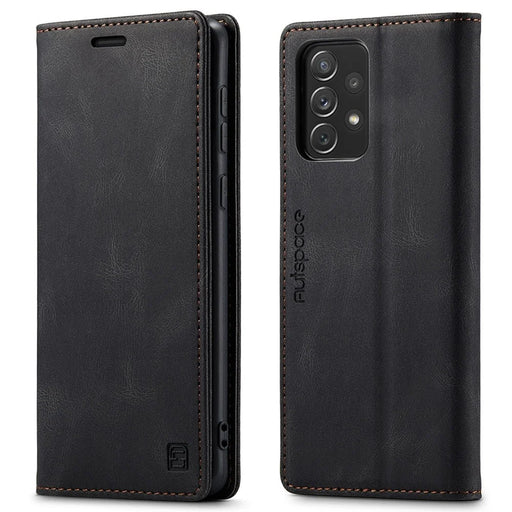 AUTSPACE A01 Series for Samsung Galaxy A53 5G PU Leather Case RFID Blocking Wallet Flip Stand Cover - Black - 1