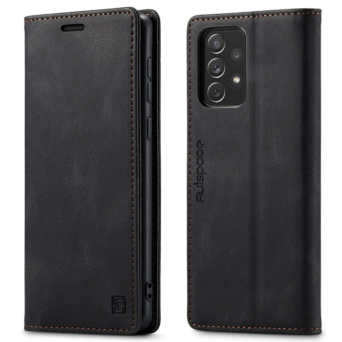 AUTSPACE A01 Series for Samsung Galaxy A53 5G PU Leather Case RFID Blocking Wallet Flip Stand Cover - Black - 1