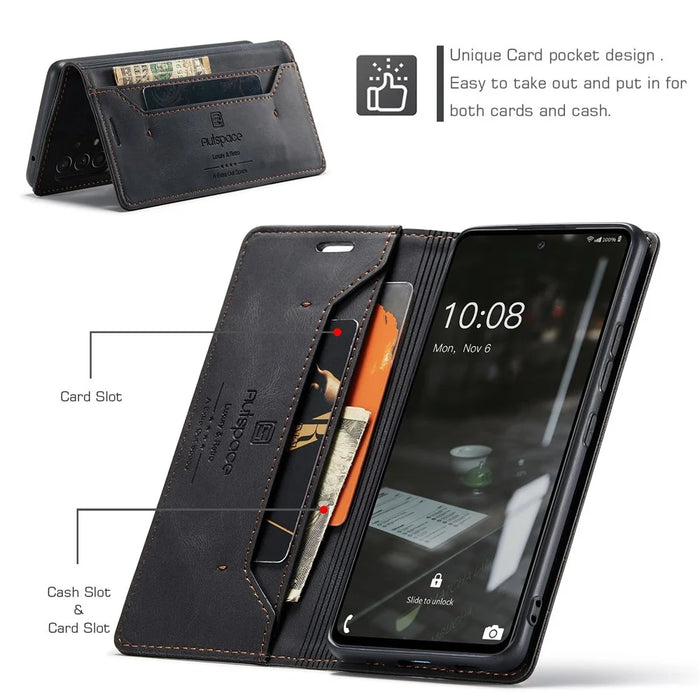 AUTSPACE A01 Series for Samsung Galaxy A53 5G PU Leather Case RFID Blocking Wallet Flip Stand Cover - Black - 4