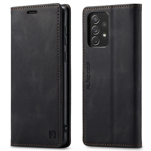 AUTSPACE A01 Series for Samsung Galaxy A72 4G/5G PU Leather Case RFID Blocking Wallet Flip Stand Cover - Black - 1