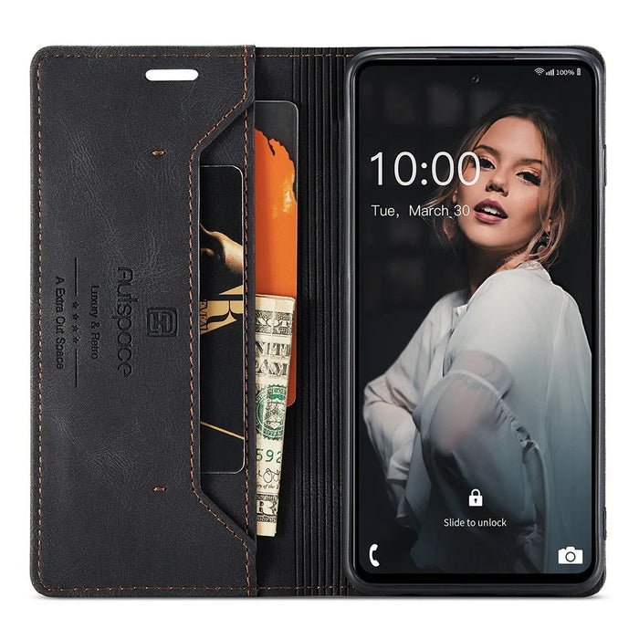 AUTSPACE A01 Series for Samsung Galaxy A72 4G/5G PU Leather Case RFID Blocking Wallet Flip Stand Cover - Black - 2