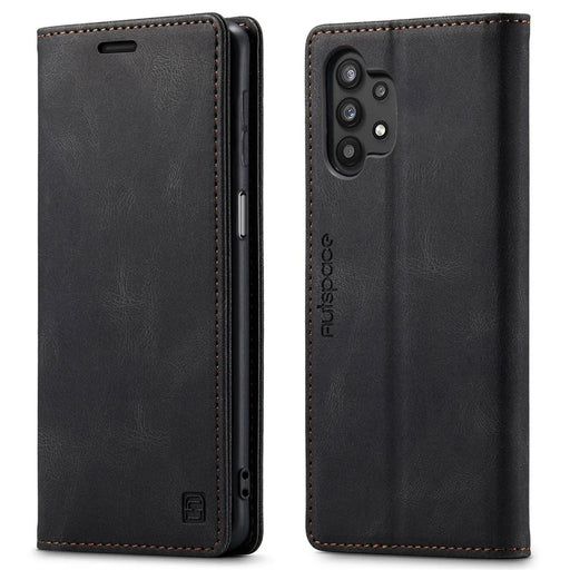 AUTSPACE A01 Series for Samsung Galaxy A32 5G/M32 5G PU Leather Case RFID Blocking Vintage Wallet Stand Flip Cover - Black - 1