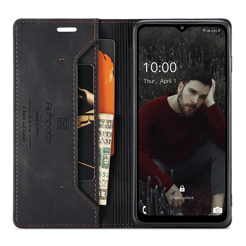 AUTSPACE A01 Series for Samsung Galaxy A32 5G/M32 5G PU Leather Case RFID Blocking Vintage Wallet Stand Flip Cover - Black - 2