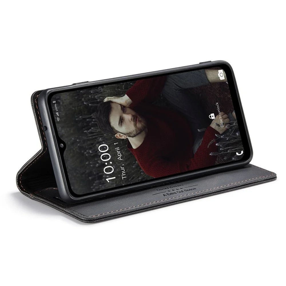 AUTSPACE A01 Series for Samsung Galaxy A32 5G/M32 5G PU Leather Case RFID Blocking Vintage Wallet Stand Flip Cover - Black - 3