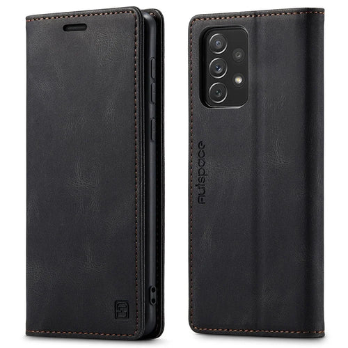 AUTSPACE A01 Series for Samsung Galaxy A33 5G PU Leather Case RFID Blocking Vintage Wallet Stand Flip Cover - Black - 1