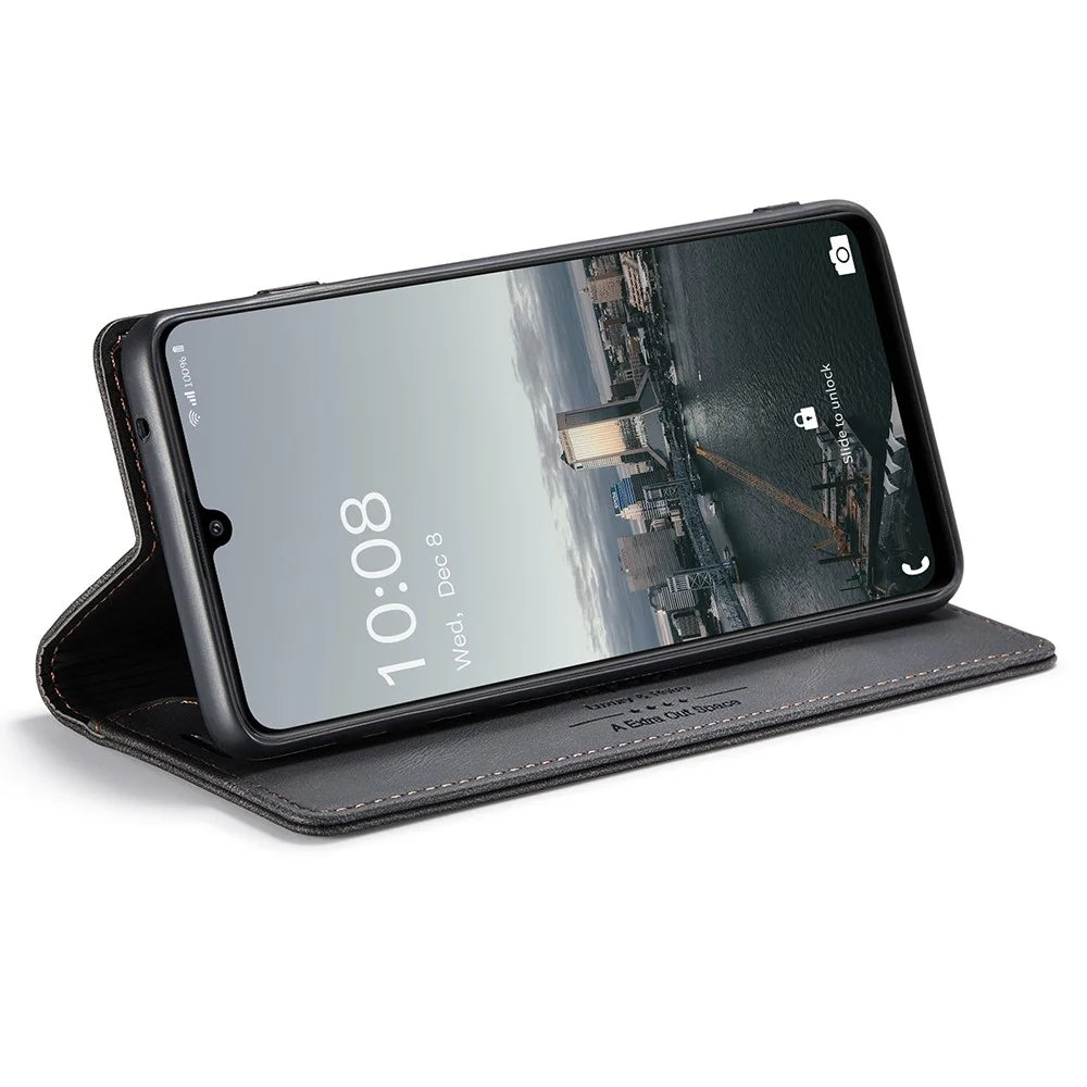 AUTSPACE A01 Series for Samsung Galaxy A33 5G PU Leather Case RFID Blocking Vintage Wallet Stand Flip Cover - Black - 3