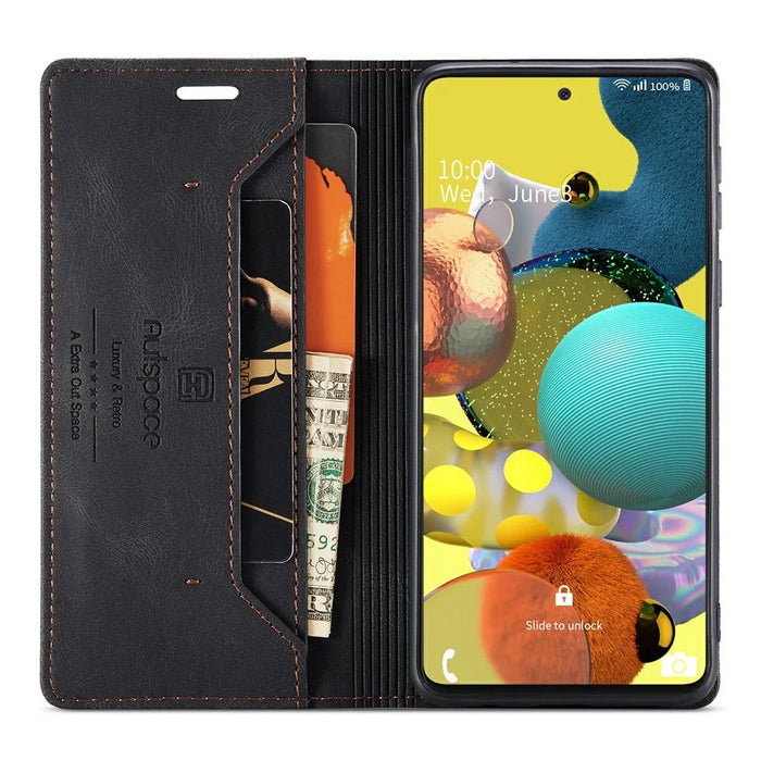AUTSPACE A01 Series for Samsung Galaxy A51 4G SM-A515 PU Leather Case RFID Blocking Vintage Wallet Stand Flip Cover - Black - 2