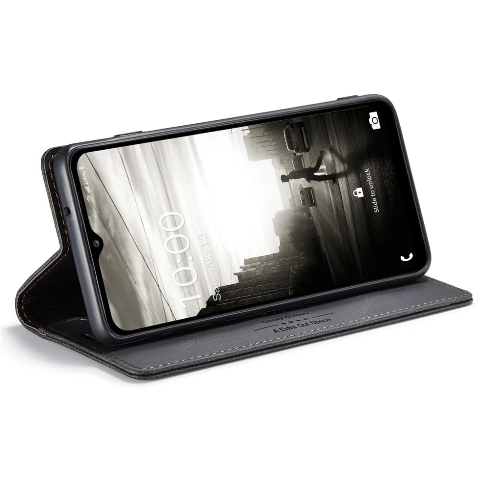 AUTSPACE A01 Series for Samsung Galaxy A13 5G / A04s 4G (164.7mm) PU Leather Case RFID Blocking Wallet Stand Flip Cover - Black - 3