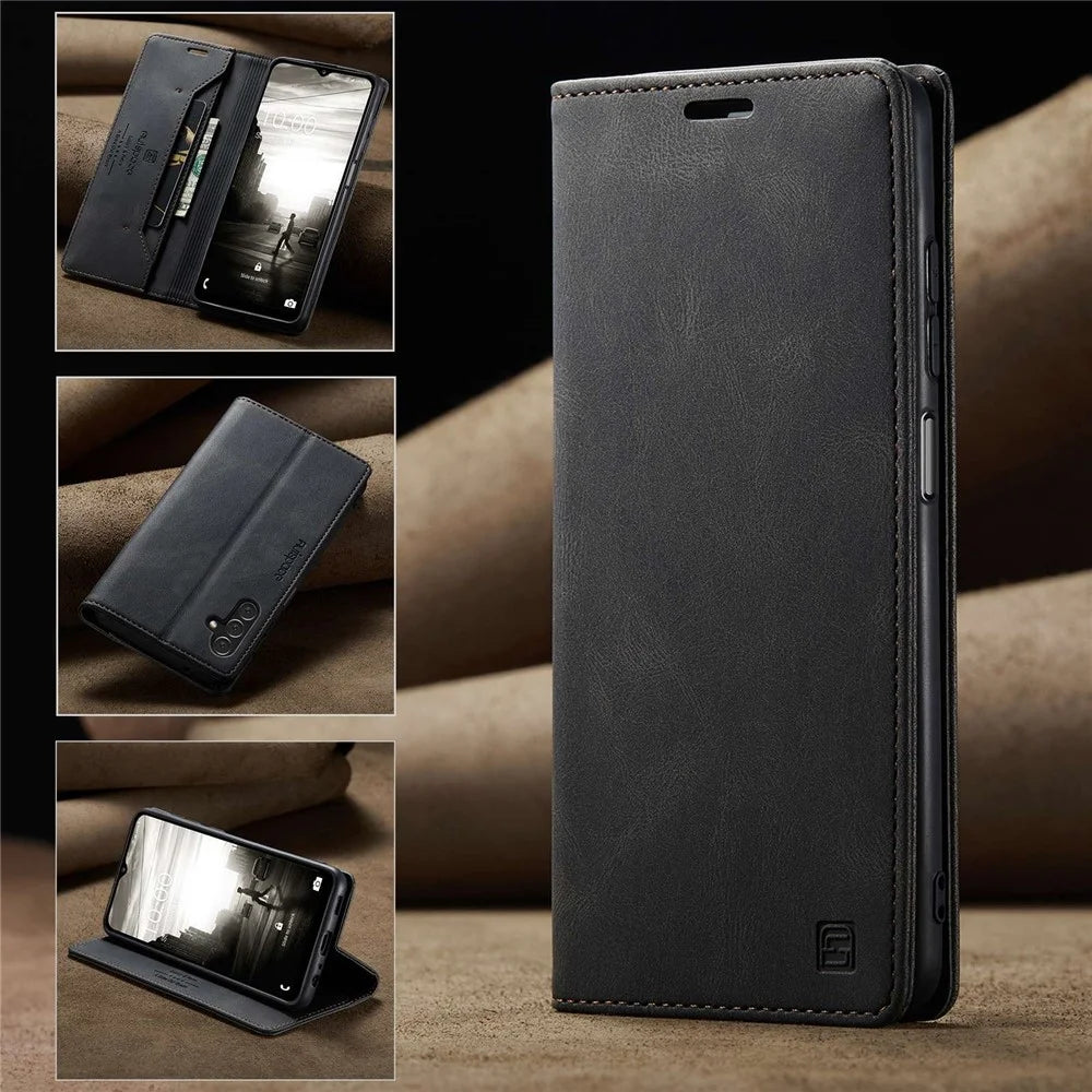 AUTSPACE A01 Series for Samsung Galaxy A13 5G / A04s 4G (164.7mm) PU Leather Case RFID Blocking Wallet Stand Flip Cover - Black - 4