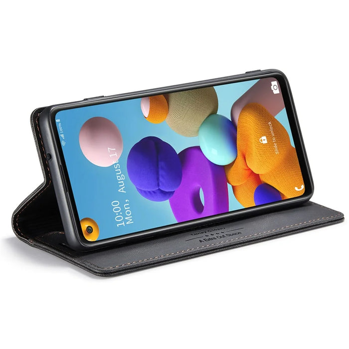 AUTSPACE A01 Series for Samsung Galaxy A21s PU Leather Case RFID Blocking Vintage Wallet Stand Flip Cover - Black - 3