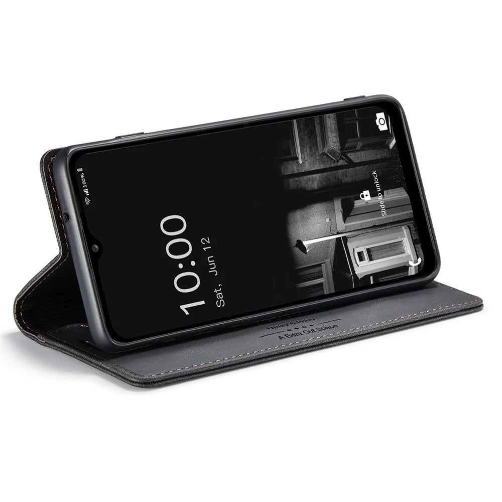 AUTSPACE A01 Series for Samsung Galaxy A13 4G PU Leather Case RFID Blocking Vintage Wallet Stand Flip Cover - Black - 3