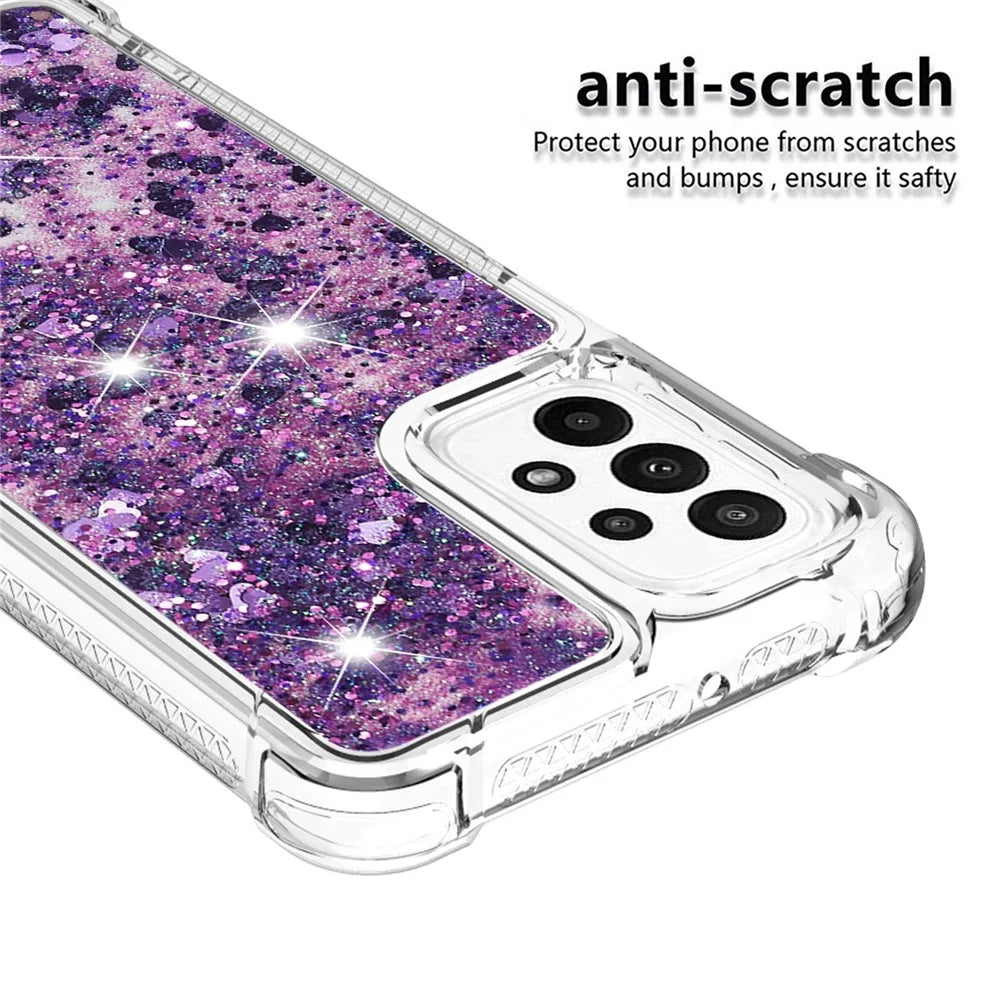 For Samsung Galaxy A23 5G (Global Version) / 4G TPU Case Glitter Quicksand Shockproof Phone Back Cover - Dark Purple / Hearts - 4