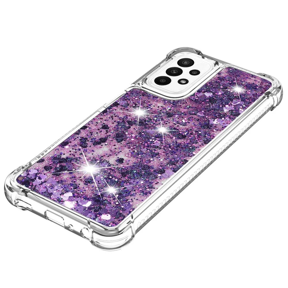 For Samsung Galaxy A23 5G (Global Version) / 4G TPU Case Glitter Quicksand Shockproof Phone Back Cover - Dark Purple / Hearts - 6