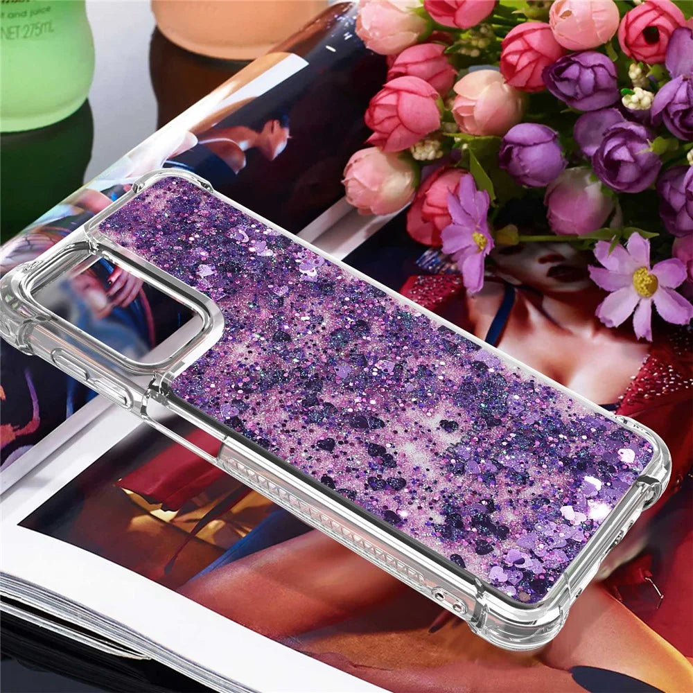 For Samsung Galaxy A23 5G (Global Version) / 4G TPU Case Glitter Quicksand Shockproof Phone Back Cover - Dark Purple / Hearts - 7