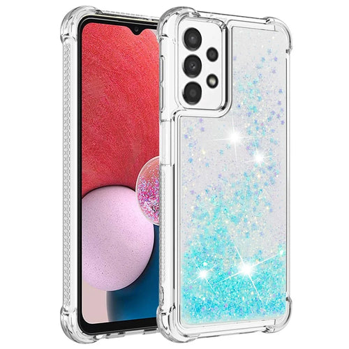 For Samsung Galaxy A13 4G TPU Case Glitter Quicksand Shockproof Phone Back Cover - Blue / Pentagrams - 1