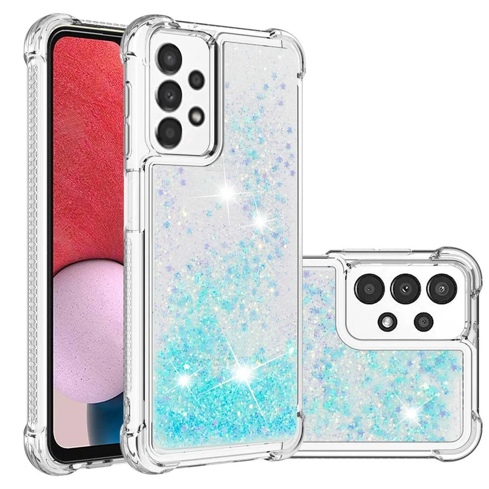 For Samsung Galaxy A13 4G TPU Case Glitter Quicksand Shockproof Phone Back Cover - Blue / Pentagrams - 2