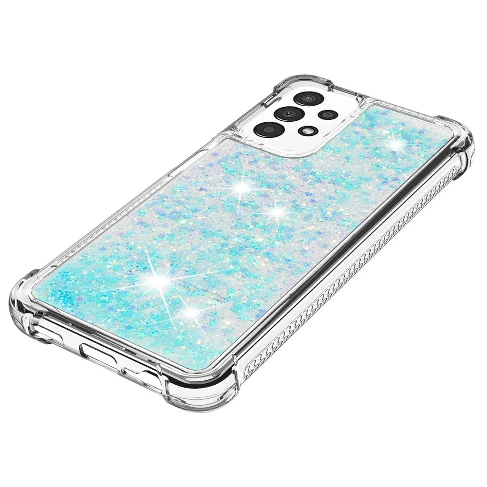 For Samsung Galaxy A13 4G TPU Case Glitter Quicksand Shockproof Phone Back Cover - Blue / Pentagrams - 4