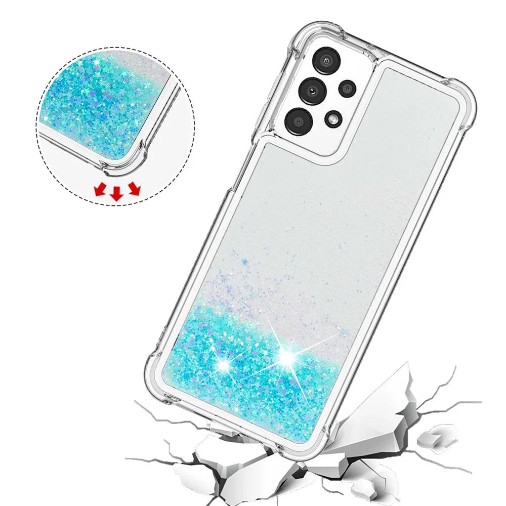 For Samsung Galaxy A13 4G TPU Case Glitter Quicksand Shockproof Phone Back Cover - Blue / Pentagrams - 6