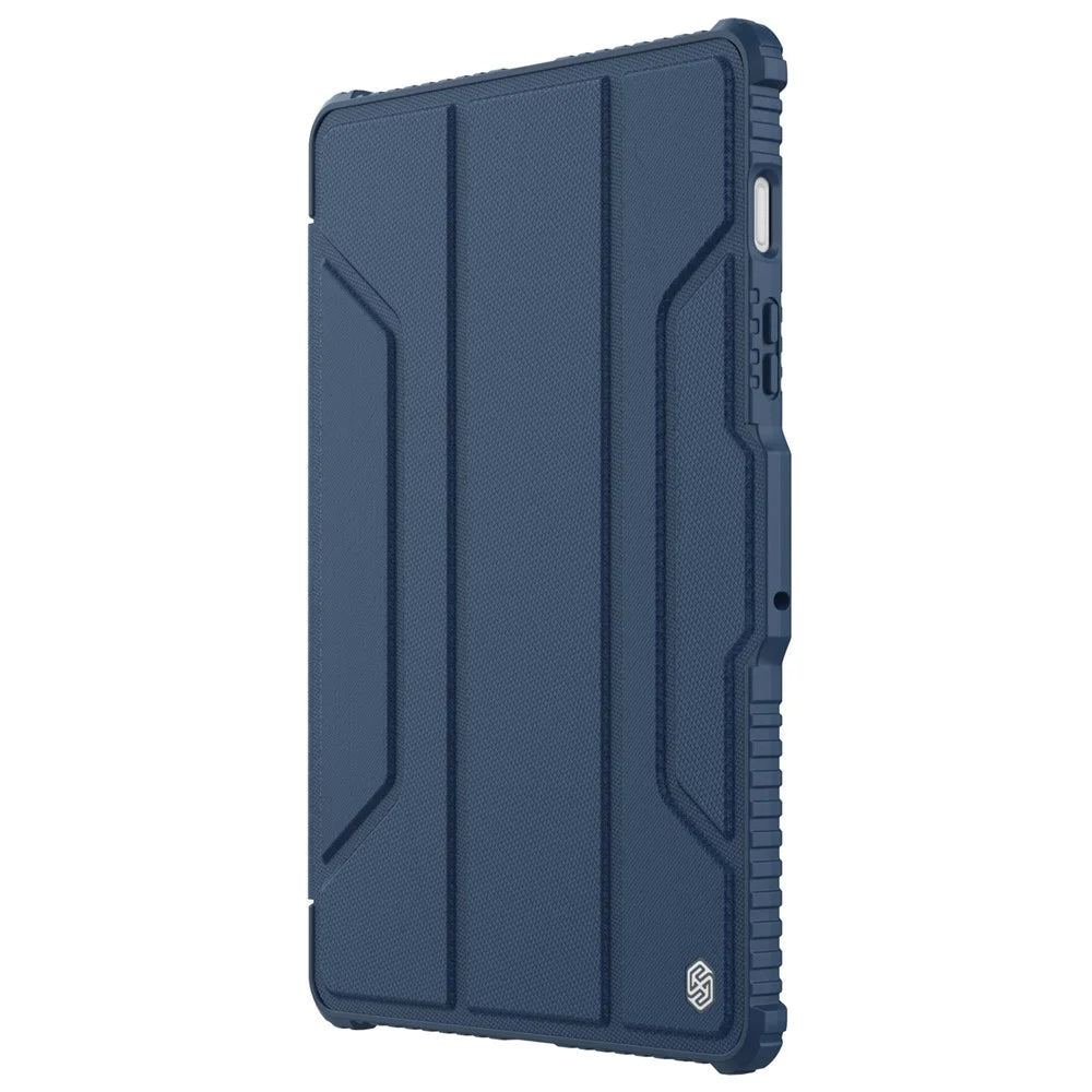 NILLKIN Bumper Leather Case Pro for Samsung Galaxy Tab S8 Wi-Fi SM-X700/5G SM-X706 Trifold Stand Textured PU Leather Tablet Cover Auto Wake/Sleep Protective Case with Camera Slider - Blue - 2
