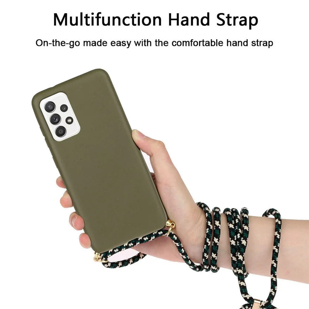 For Samsung Galaxy A33 5G Hanging Strap Design Mobile Phone Cover TPU + Wheat Straw Anti-scratch Phone Back Case - Army Green - 3