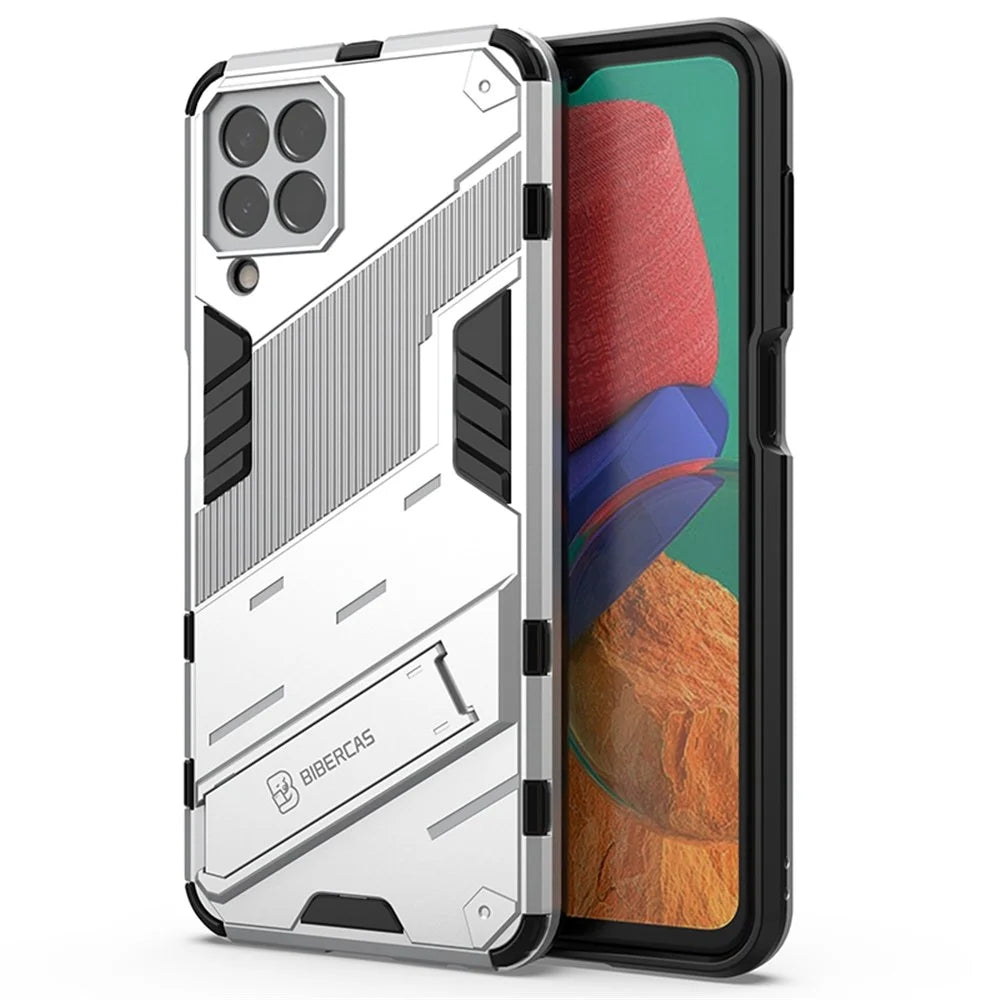 For Samsung Galaxy M33 5G (India Version) Drop-proof Protection Armor Shell Hard PC Soft TPU Cell Phone Case with Kickstand - White - 2