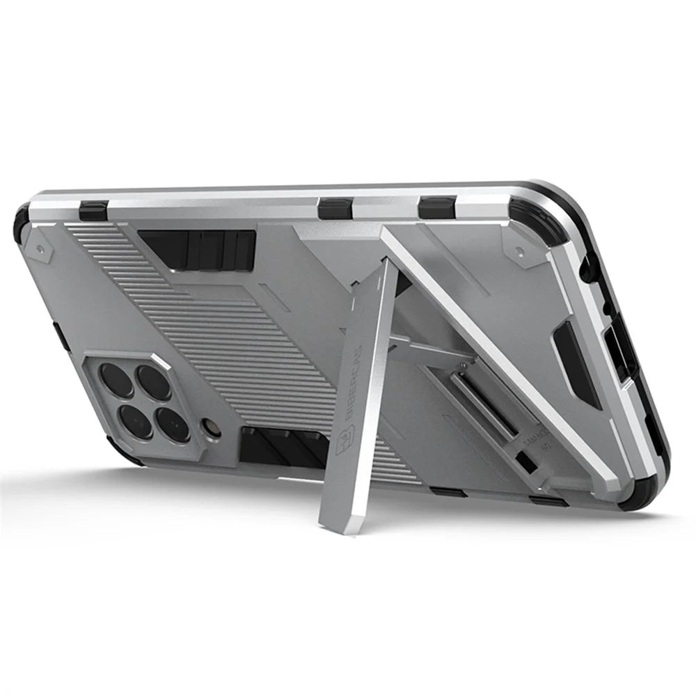 For Samsung Galaxy M33 5G (India Version) Drop-proof Protection Armor Shell Hard PC Soft TPU Cell Phone Case with Kickstand - White - 4