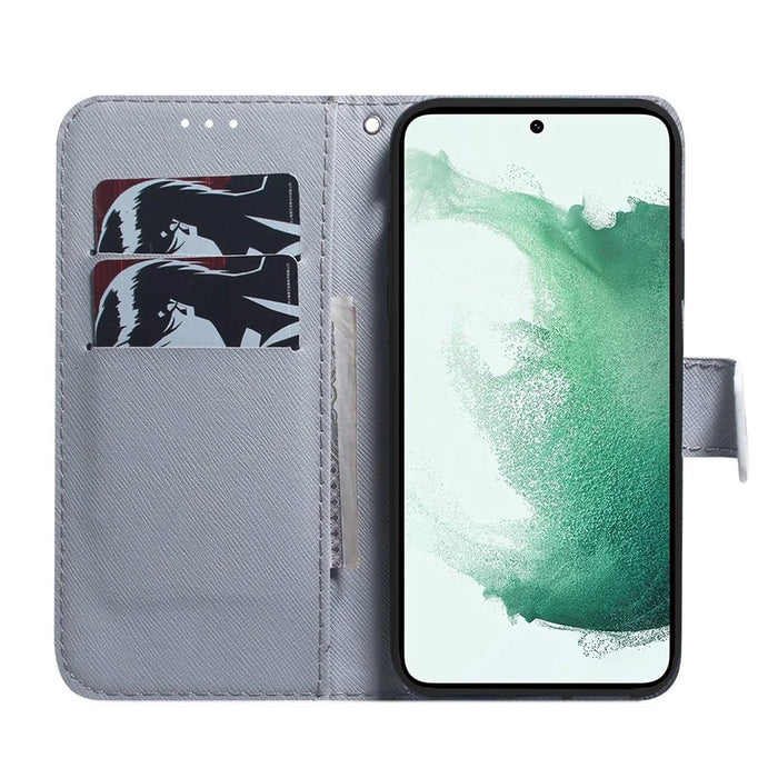 For Samsung Galaxy M33 5G (Global Version) Wallet Style Printed Pattern Well-protected Case Magnetic Closing Stand Soft TPU + PU Leather Phone Shell - Apricot Flowers - 2