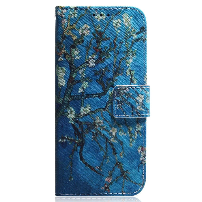 For Samsung Galaxy M33 5G (Global Version) Wallet Style Printed Pattern Well-protected Case Magnetic Closing Stand Soft TPU + PU Leather Phone Shell - Apricot Flowers - 6