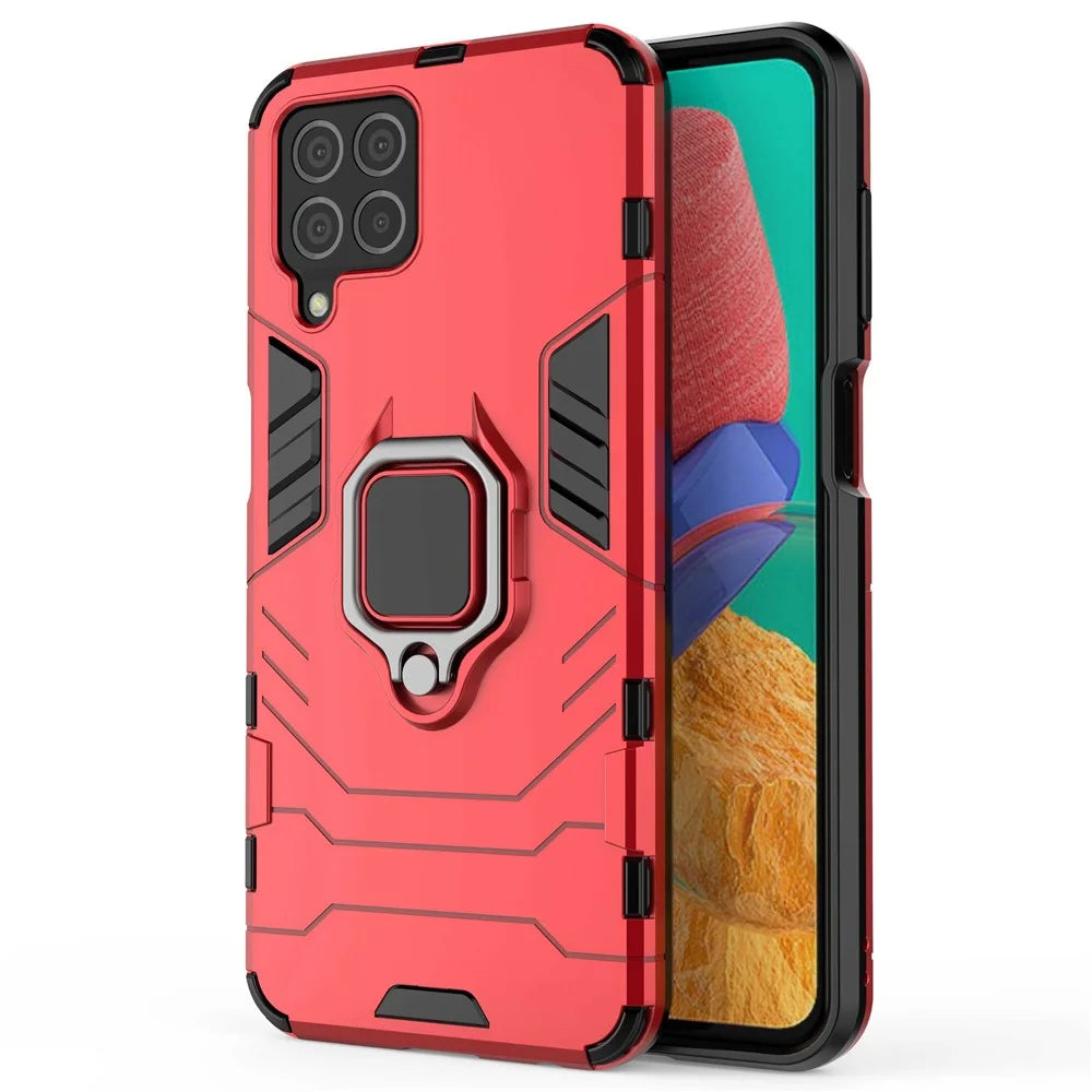 For Samsung Galaxy M33 5G (India Version) Ring Holder Kickstand Protective Case Soft TPU + Hard PC Hybrid Phone Cover - Red - 1