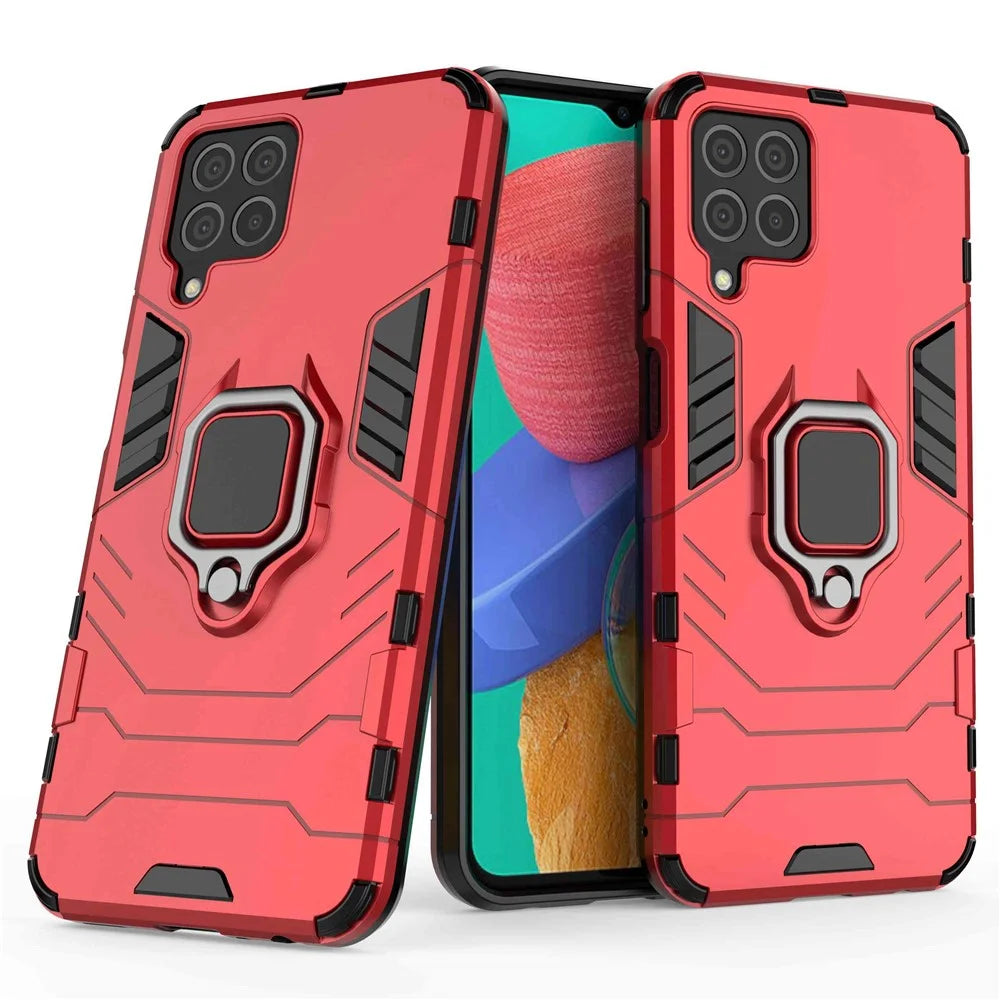 For Samsung Galaxy M33 5G (India Version) Ring Holder Kickstand Protective Case Soft TPU + Hard PC Hybrid Phone Cover - Red - 2