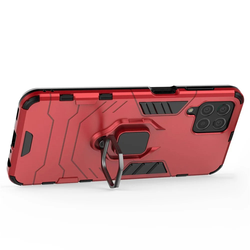 For Samsung Galaxy M33 5G (India Version) Ring Holder Kickstand Protective Case Soft TPU + Hard PC Hybrid Phone Cover - Red - 3