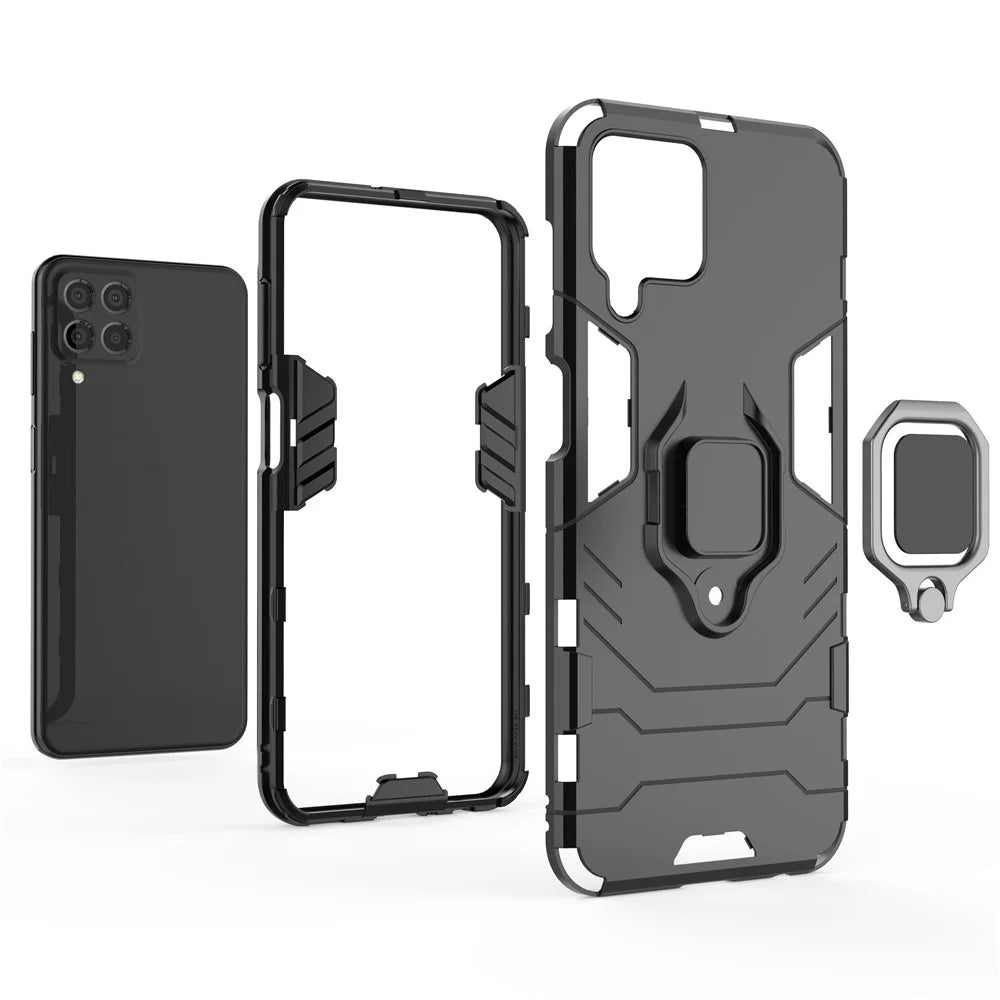 For Samsung Galaxy M33 5G (India Version) Ring Holder Kickstand Protective Case Soft TPU + Hard PC Hybrid Phone Cover - Red - 4