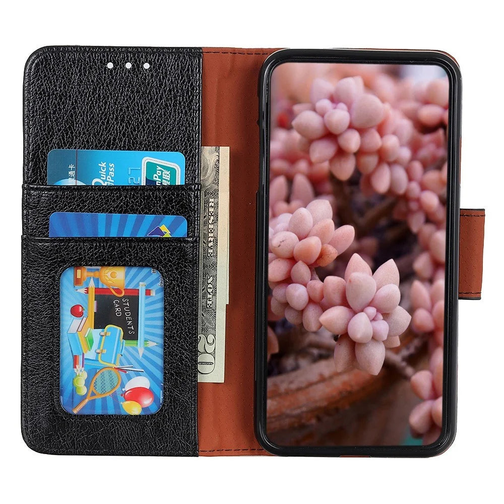 For Samsung Galaxy M33 5G (Global Version) Split Leather Cell Phone Flip Case Drop Resistant Nappa Texture Stand Wallet Magnetic Cover - Black - 2
