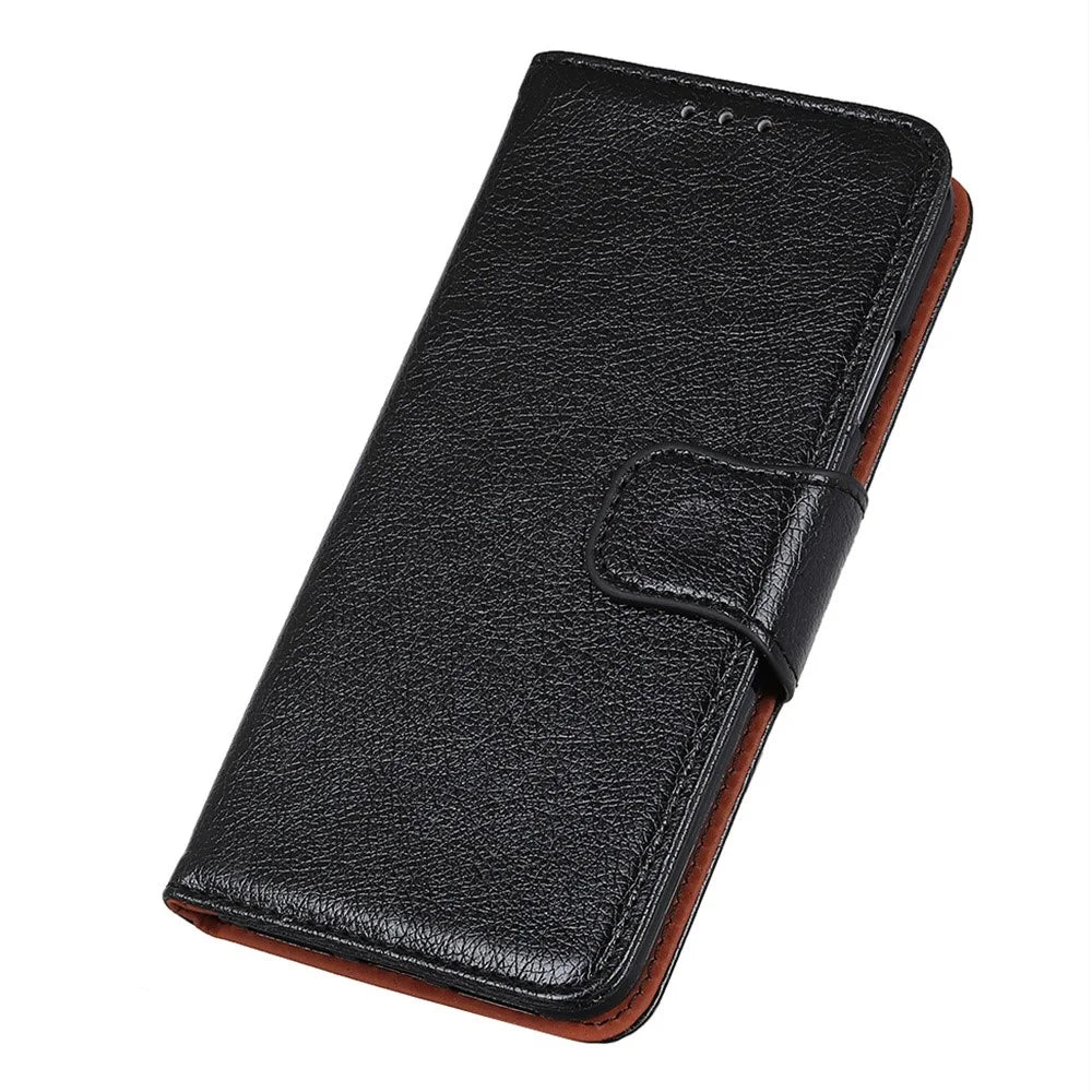 For Samsung Galaxy M33 5G (Global Version) Split Leather Cell Phone Flip Case Drop Resistant Nappa Texture Stand Wallet Magnetic Cover - Black - 4