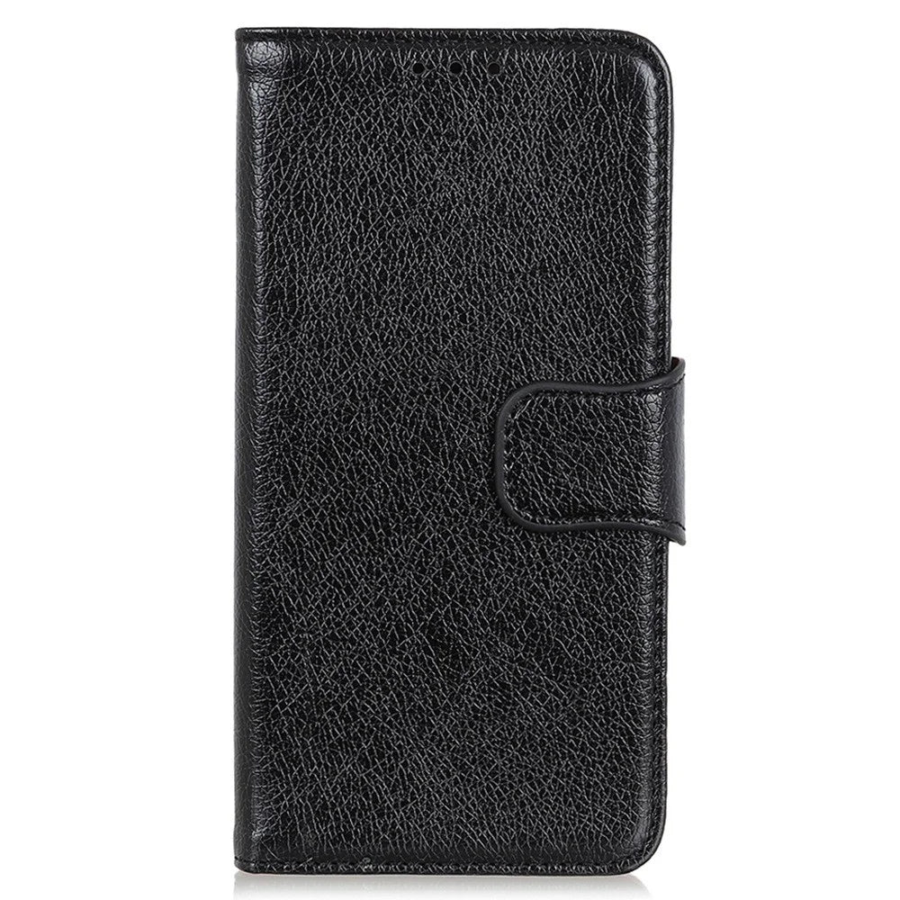 For Samsung Galaxy M33 5G (Global Version) Split Leather Cell Phone Flip Case Drop Resistant Nappa Texture Stand Wallet Magnetic Cover - Black - 6