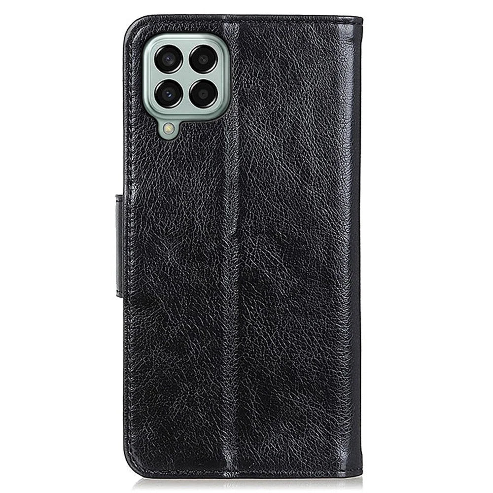 For Samsung Galaxy M33 5G (Global Version) Split Leather Cell Phone Flip Case Drop Resistant Nappa Texture Stand Wallet Magnetic Cover - Black - 7