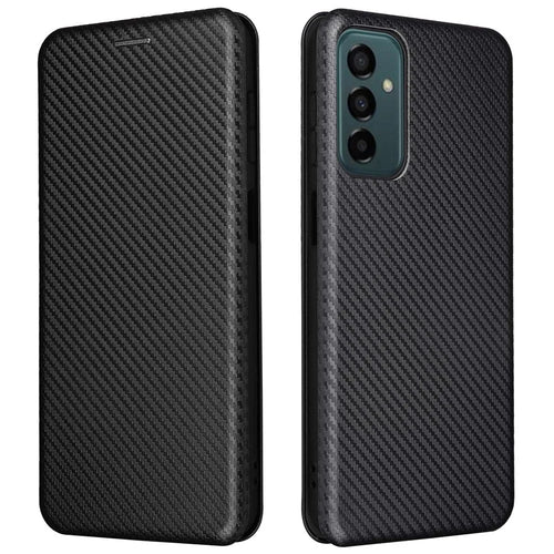 For Samsung Galaxy M23 5G/F23 5G Carbon Fiber Texture Phone Case PU Leather Card Holder Stand Magnetic Closure Cover - Black - 1