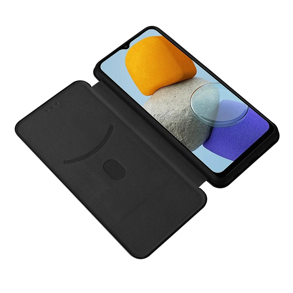 For Samsung Galaxy M23 5G/F23 5G Carbon Fiber Texture Phone Case PU Leather Card Holder Stand Magnetic Closure Cover - Black - 3